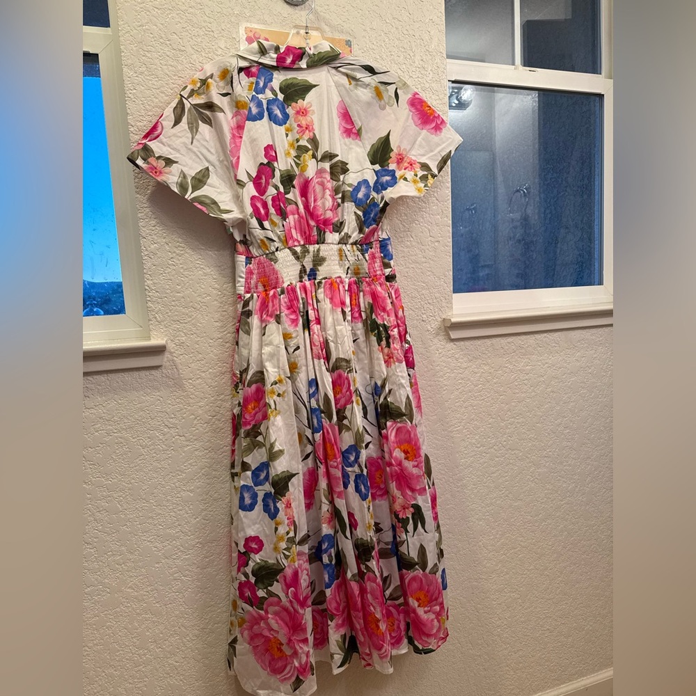 Hermoza Blooming In Breeze  Floral A-Line & Waist Defining Cotton Dress S-Small - Picture 16 of 16